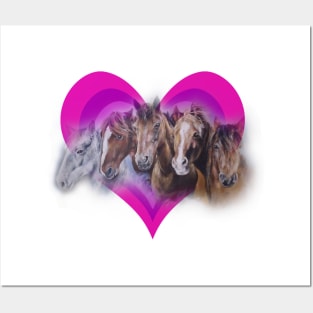 Stunning realistic horses in a rainbow heart design Posters and Art